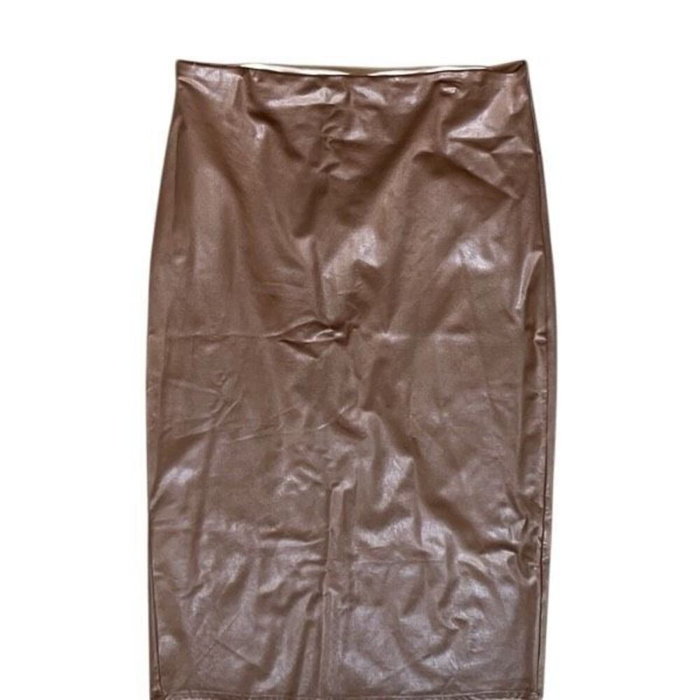 Commando Womens Faux Leather Midi Skirt L Brown Pencil High Waisted Vamp Dom